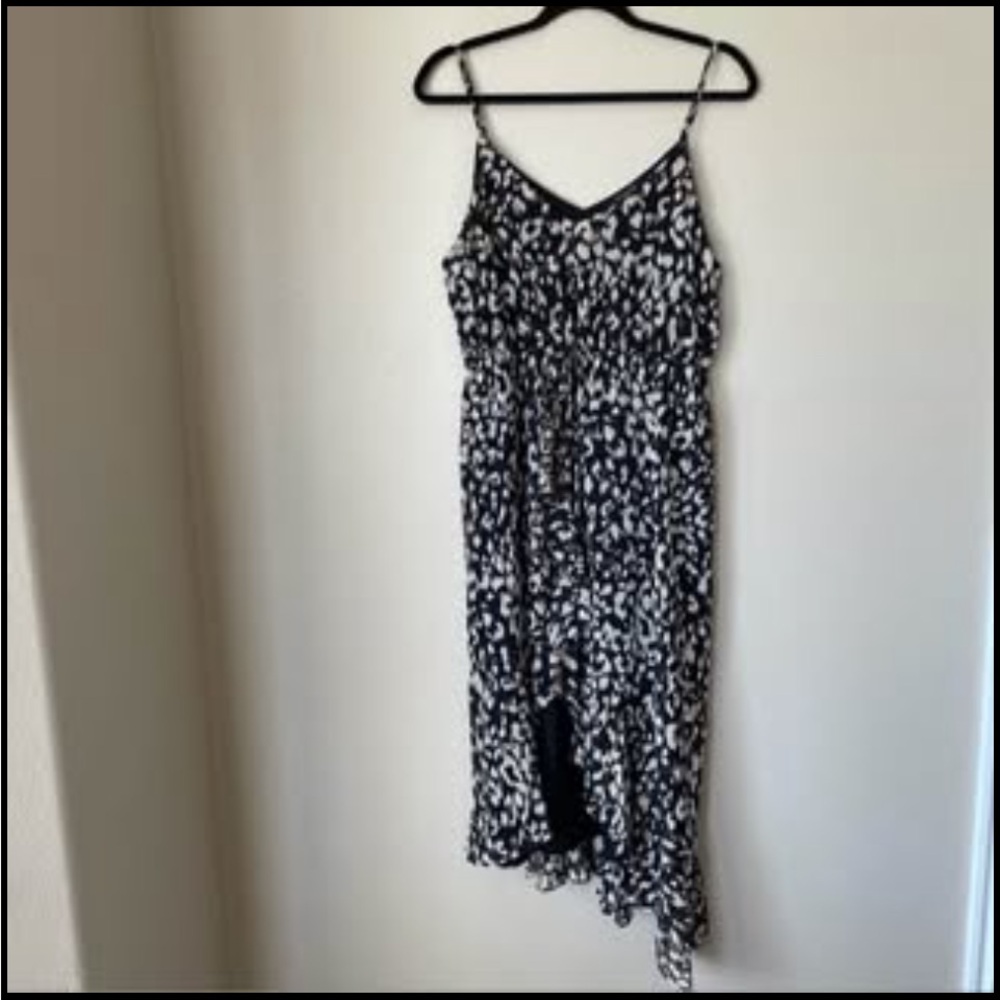 Womens size Large High/Low animal print chiffon ruffle dress